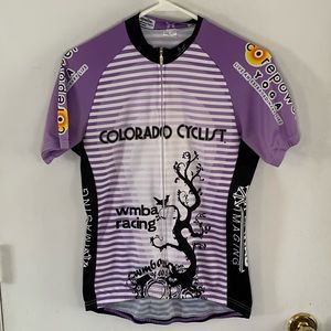 Colorado Cyclist lavender and white cycling jersey Size Large